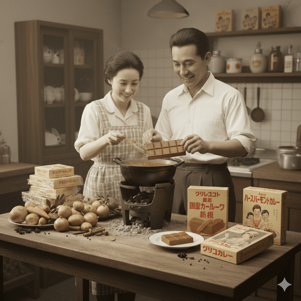 Vintage-style image of solid curry roux blocks