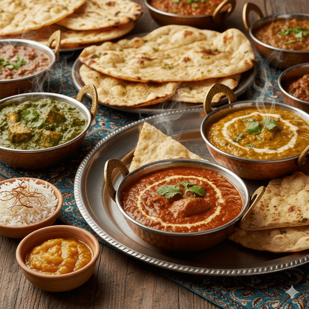 Infographic comparing Japanese curry (roux-based, thick, savory-sweet) and Indian curry (spice-based, varied thickness, complex flavors).